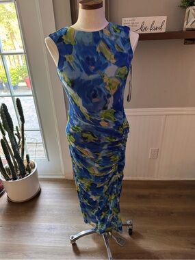 Taylor Blue and Green mesh Maxi Dress